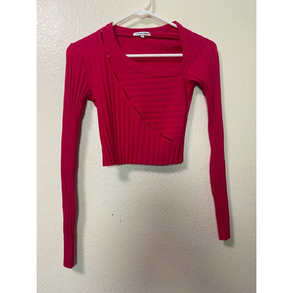 Cotton Citizen Capri Crop Shirt Red Ribbed Asymmetrical Cutout Long Sleeve XS